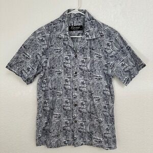 Favant Hawaii Mens Small Blue White Cotton Aloha Hawaiian Surfboard Camp Shirt